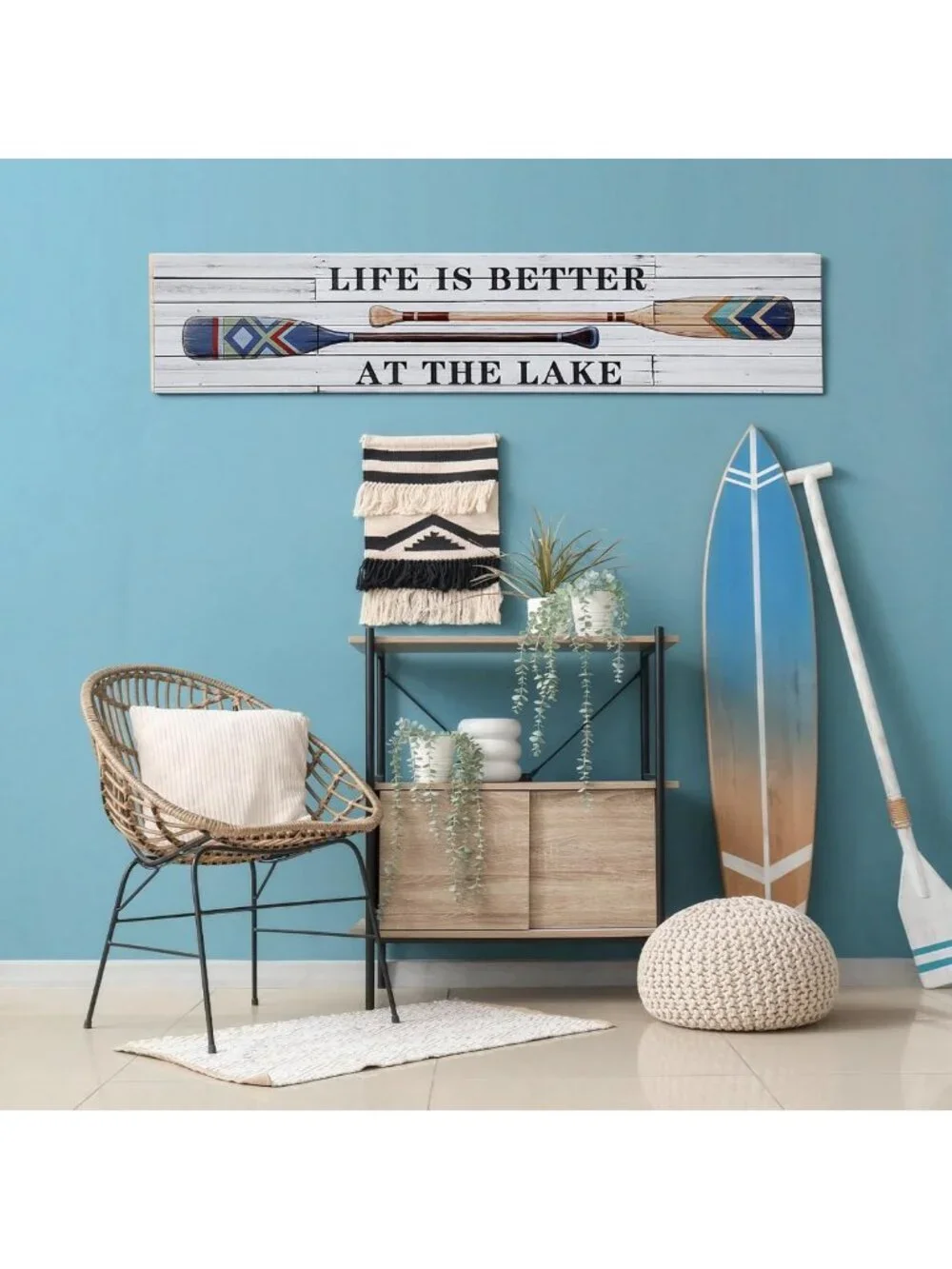 Rustic Lake Life Decor Sign - 36” Pine Wood Wall Art for Porch, Entryway & Home